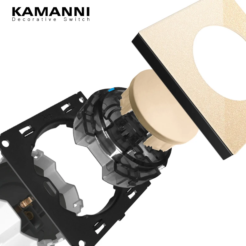 KAMANNI Frameless Grey Glass Panel Luxury Wall Rocker Light Button Switch Socket Led Indicator 2 Gang Controls 1/2Way New Design