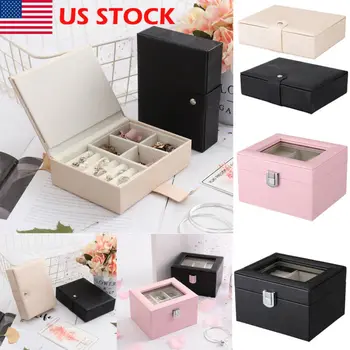 

Womens Portable Travel Jewelry Box Organizer PU Jewellery Ornaments Case Storage