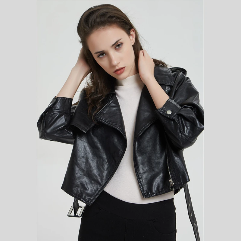 Новинка, модная куртка из искусственной кожи для девушек, высокое качество, черная мотоциклетная кожаная куртка, женское мягкое короткое пальто из искусственной кожи