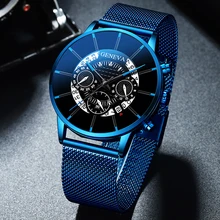 Мужские часы Relojes Masculino, модные роскошные часы из нержавеющей стали с календарем, аналоговые кварцевые наручные часы, деловые синие часы