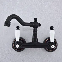 Kitchen Wet Bar Bathroom Vessel Sink Faucet Black Oil Rubbed Brass Wall Mounted Swivel Spout Mixer Tap Dual Ceramic Lever msf749