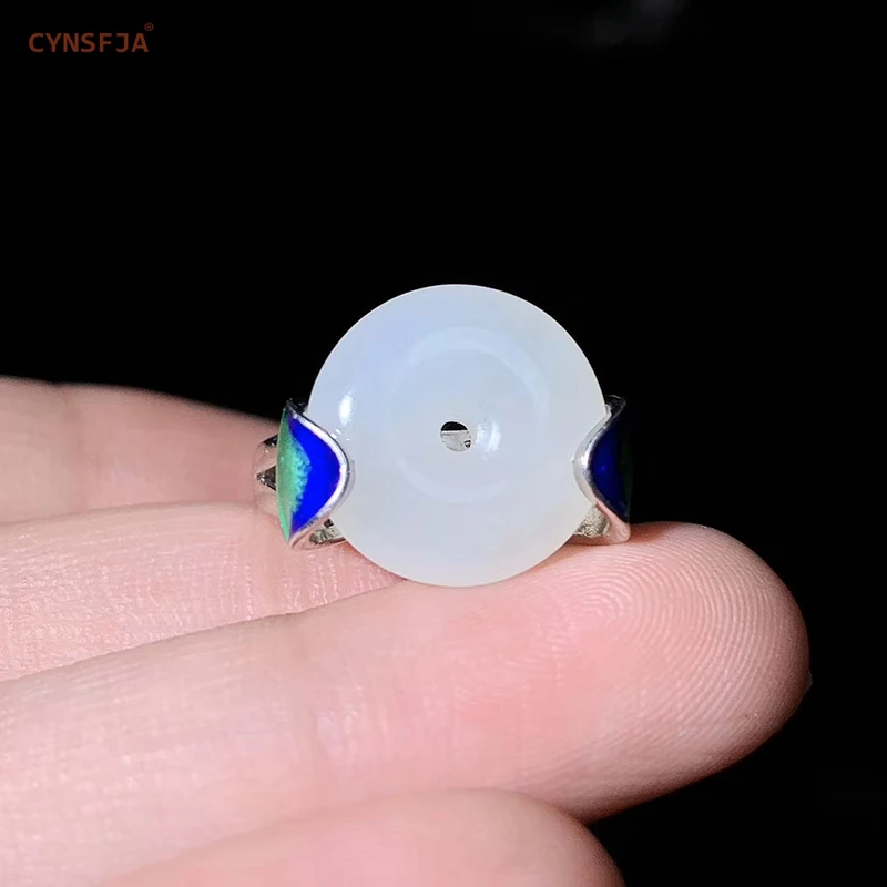 

CYNSFJA Real Rare Certified Natural Hetian Jade 925 Sterling Silver Fine Jewelry Peace Buckle Jade Rings High Quality Best Gifts