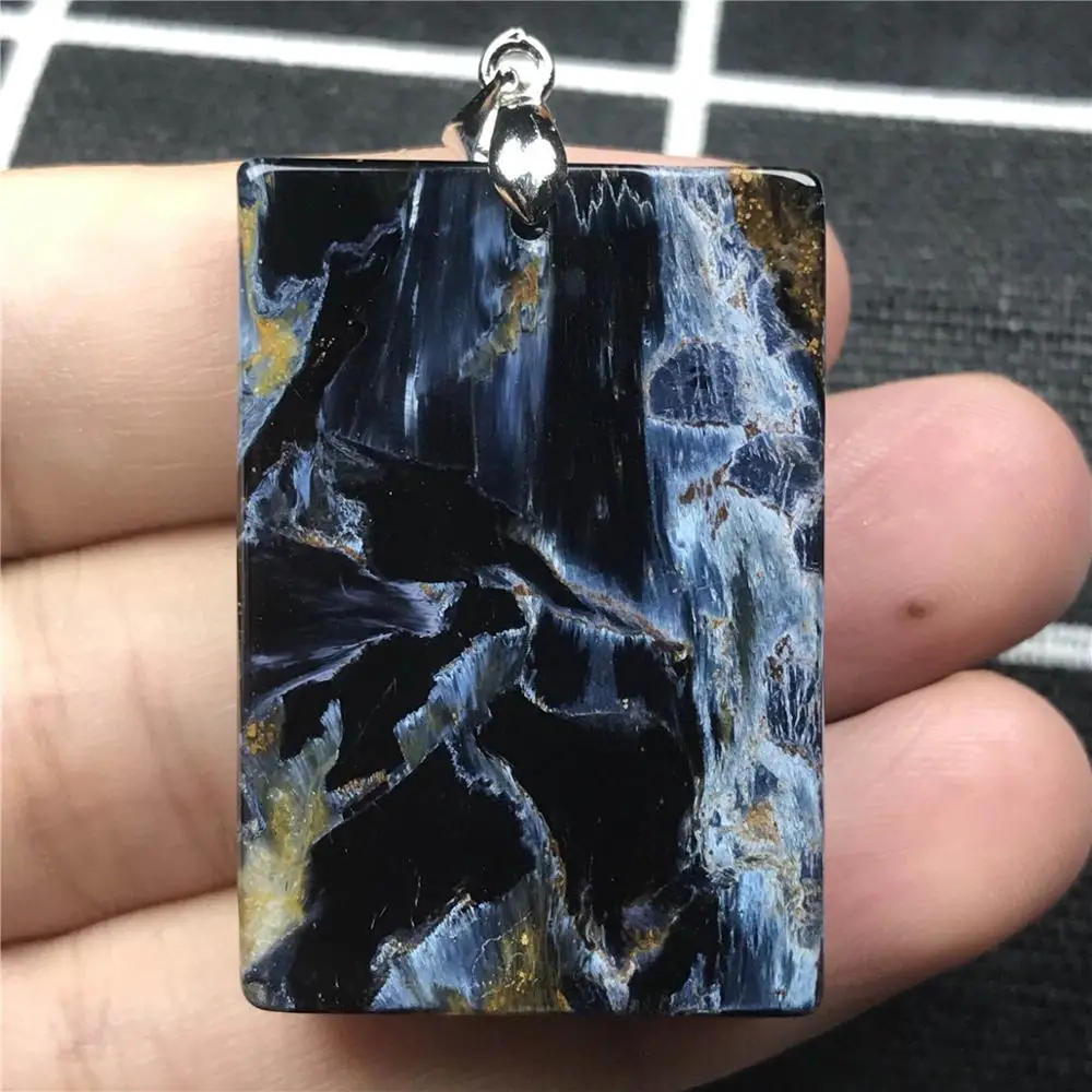 Натуральный Синий Кулон Pietersite для женщин и мужчин, кристалл, 37x26x7 мм, прямоугольные бусины, в стиле бамбука, фейерверк, ювелирный кулон, ааааа