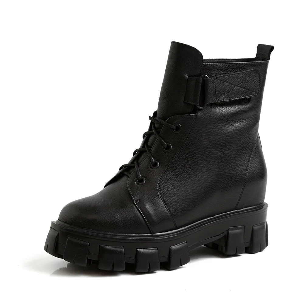 black Plus Size 34-43 New Boots Women Shoes Winter New Genuine Leather Boots Women Military Casual Martin Boots Women Wool Snow Boots - Цвет: black