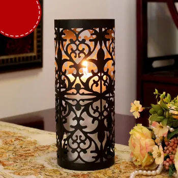 

Black Iron Table Candle Holder Metal Lantern Vintage Romantic Dinner Candle Holder Moroccan Farol Portavelas Candlestick KK60ZT