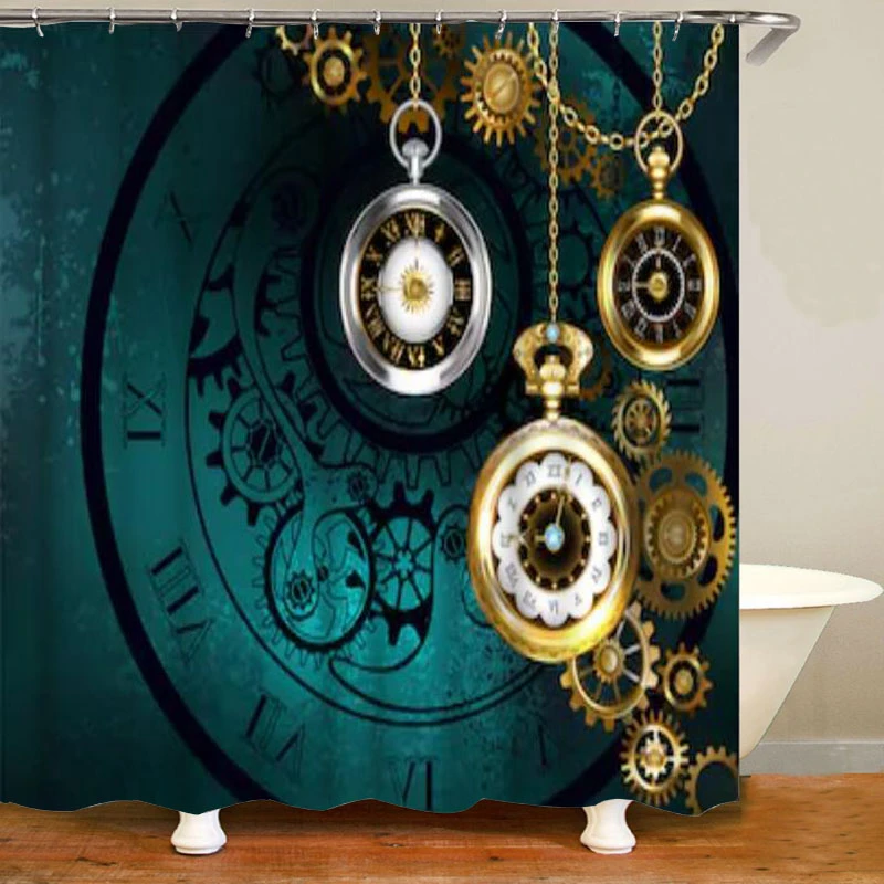 vrek vervolging tsunami Fantasy Turquiose Groene Industriële Decor Thuis Steampunk Sieraden Antieke  Klok Douchegordijn Badkamer Gordijn Set Badmatten Tapijt|Douchegordijn| -  AliExpress