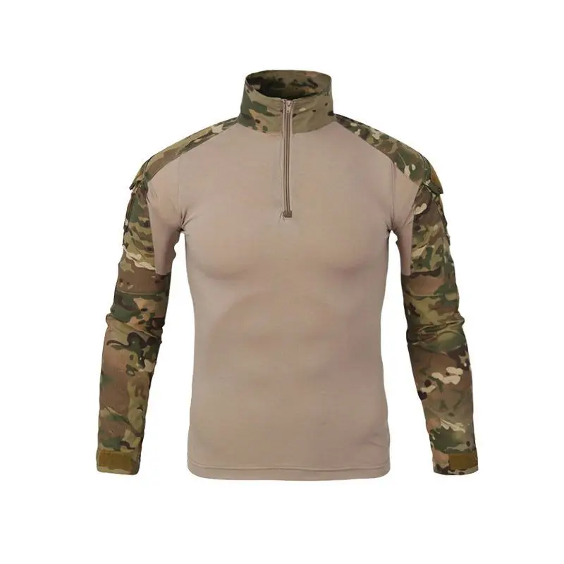Autumn Spring Men's Long Sleeve Tactical Camouflage Lapel T-Shirt Camisa Masculina Quick Dry Military Army Cotton Clothing Male | Мужская