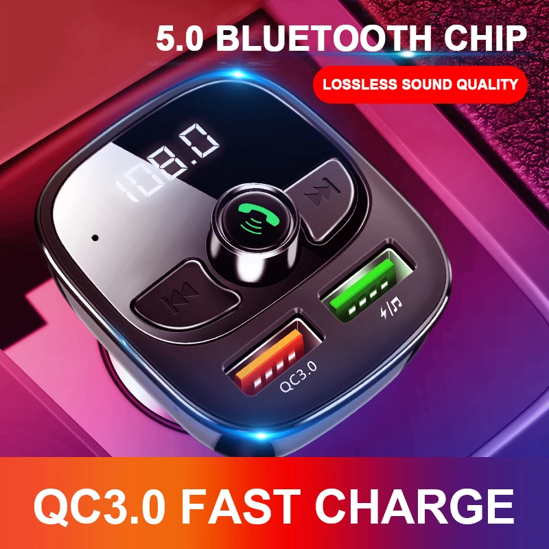 Автомобильный беспроводной FM трансмиттер с двумя USB портами и поддержкой Bluetooth 5