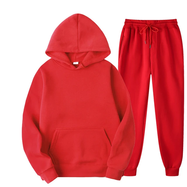 Two Piece Set Casual Fleece Tracksuit Women Winter 2020 Women's Sets Oversized Hooded Long Sleeve Hoodie Sport Pants Lady Suit Red
