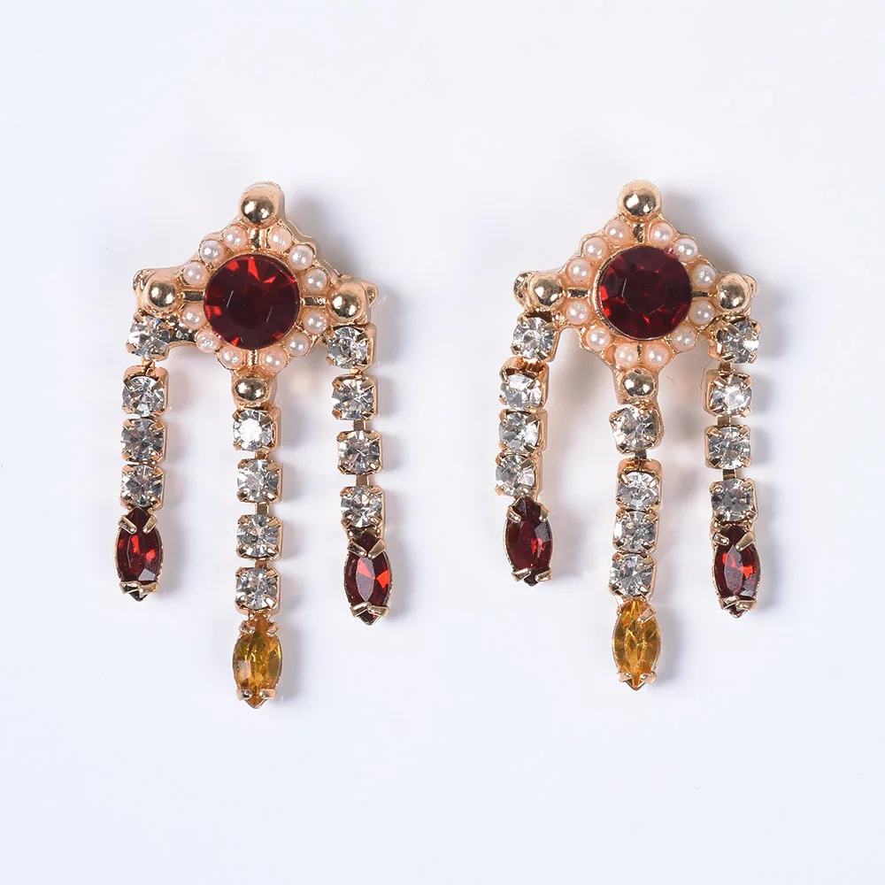 

Vintage Colorful Rhinestones Earring 2019 Crystal Tassel Drop Dangle Earring For Women Imitation Pearl Za Ear Accessories