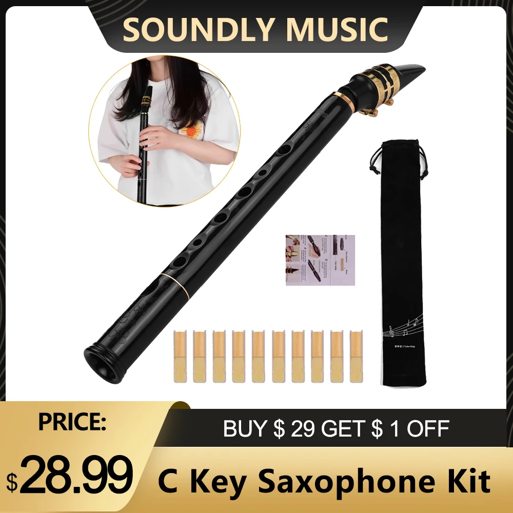 

Комплект саксофон HiXing C Key, Мини карманный саксофон, комплект Sax из АБС-материала с мундштуками, 10 шт. тростников, сумка для переноски с черным тиснением
