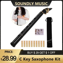 HiXing C-Juego de saxofón con llave, Mini saxofón de bolsillo, Material ABS con boquillas, 10 Uds., bolsa de transporte de lengüetas, negro en relieve