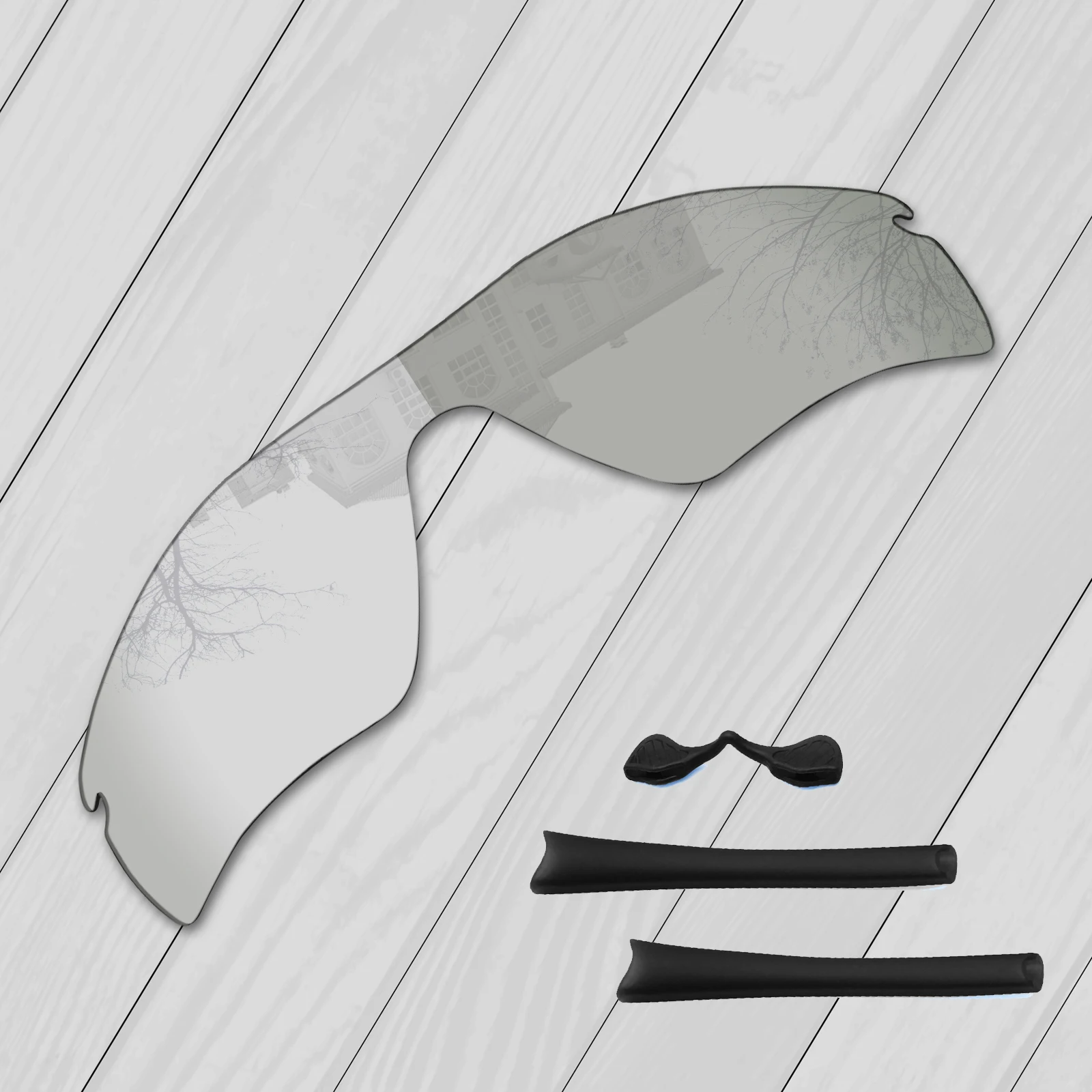 E.O.S Black Ear Socks Nose Pads Rubber Kit + Grey Photochromic Polarized Replacement Lenses for Oakley Radar Path Sunglasses