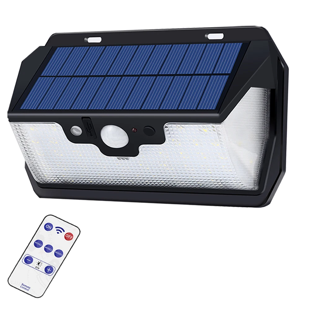 

55 Led-Solar-Garden-Wall-Light Remote-Control Motion-Sensor Yard Street Outdoor Three-Modes 3 side Lighting