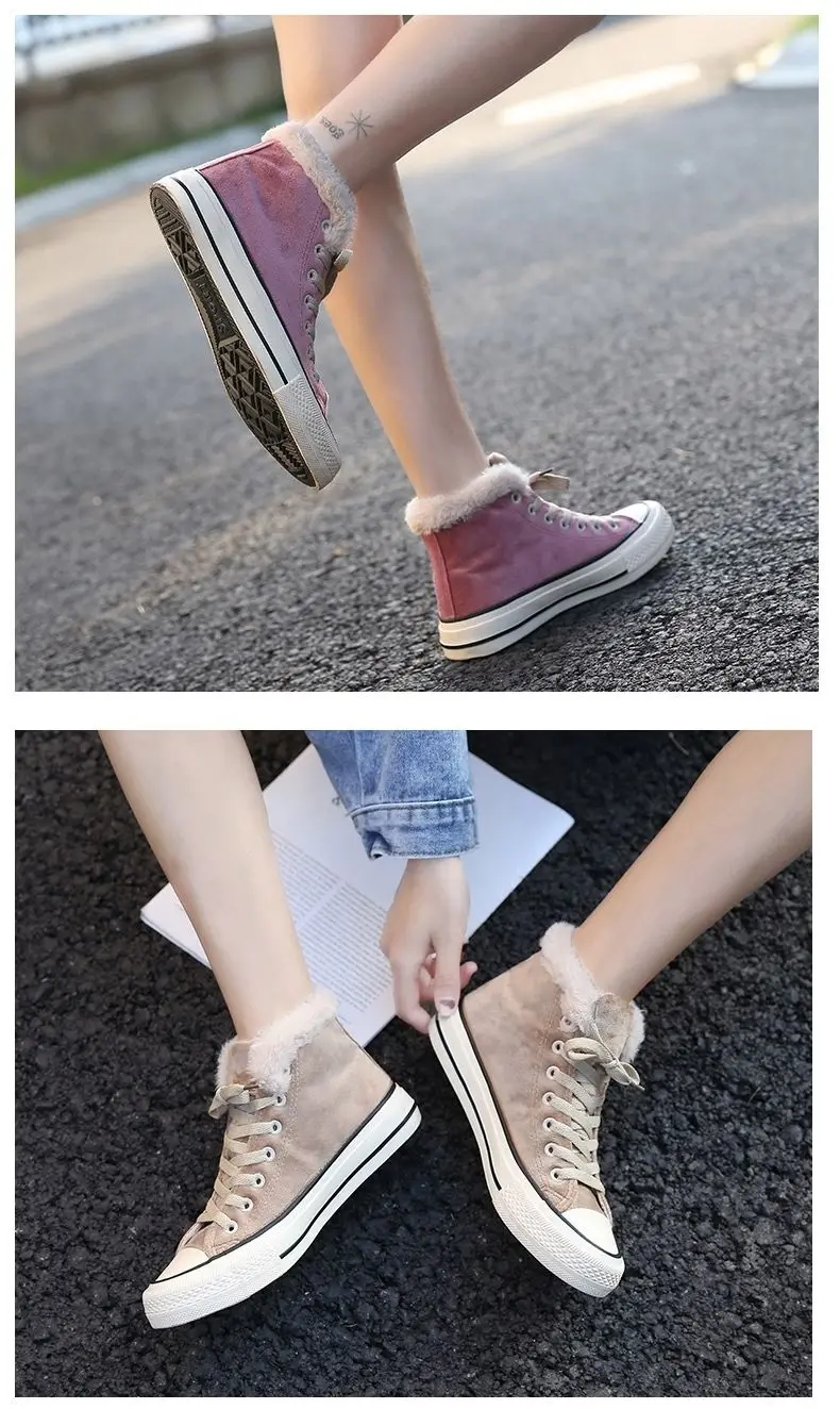 Новинка; зимняя хлопковая обувь; простая бархатная Высокая парусиновая обувь; Корейская версия толстой теплой хлопковой обуви
