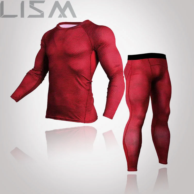 men's thermal underwear sets Brand Men's Sportswear Compression Sportswear Quick-Drying Running Suit Compression Leggings T-Shirt Long-Sleeved Jogging Suit wool long underwear