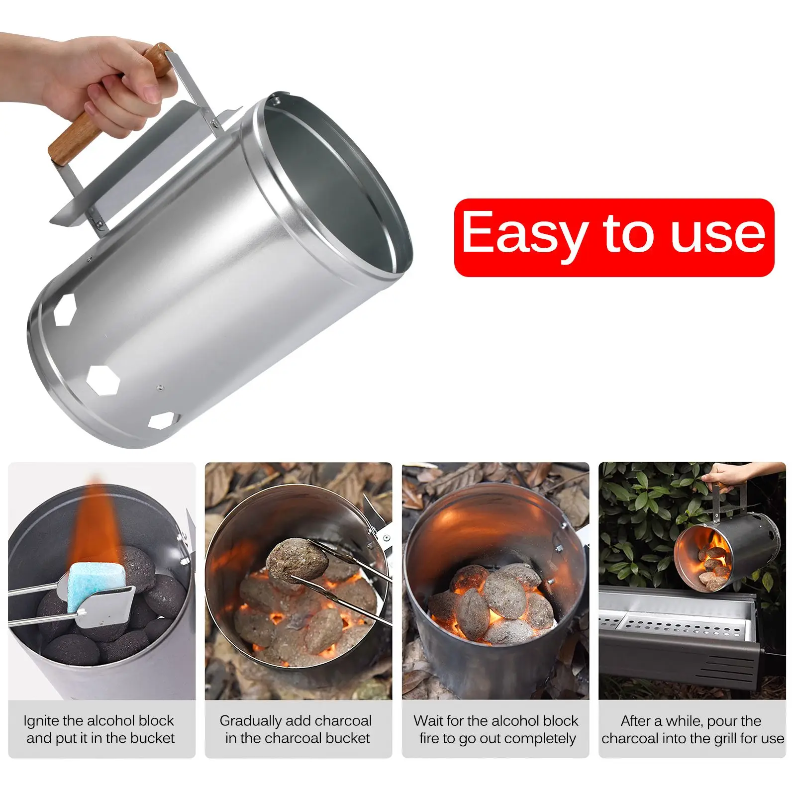 EE_ METAL FAST CHARCOAL IGNITION BARREL STOVE BARBECUE FIRE STARTER BUCKET FADDI 