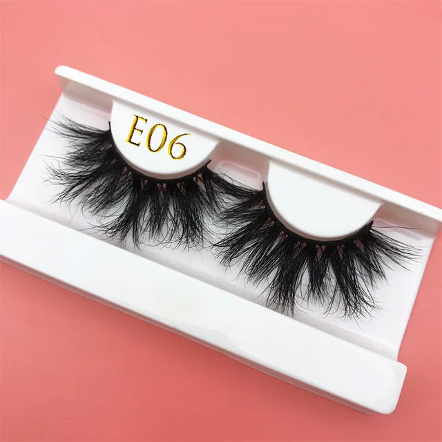 25mm E06 MIKIWI 100% handmade natural  thick  Eye lashes wispy makeup extention tools 3D mink hair volume soft false  eyelashes E06 with tray