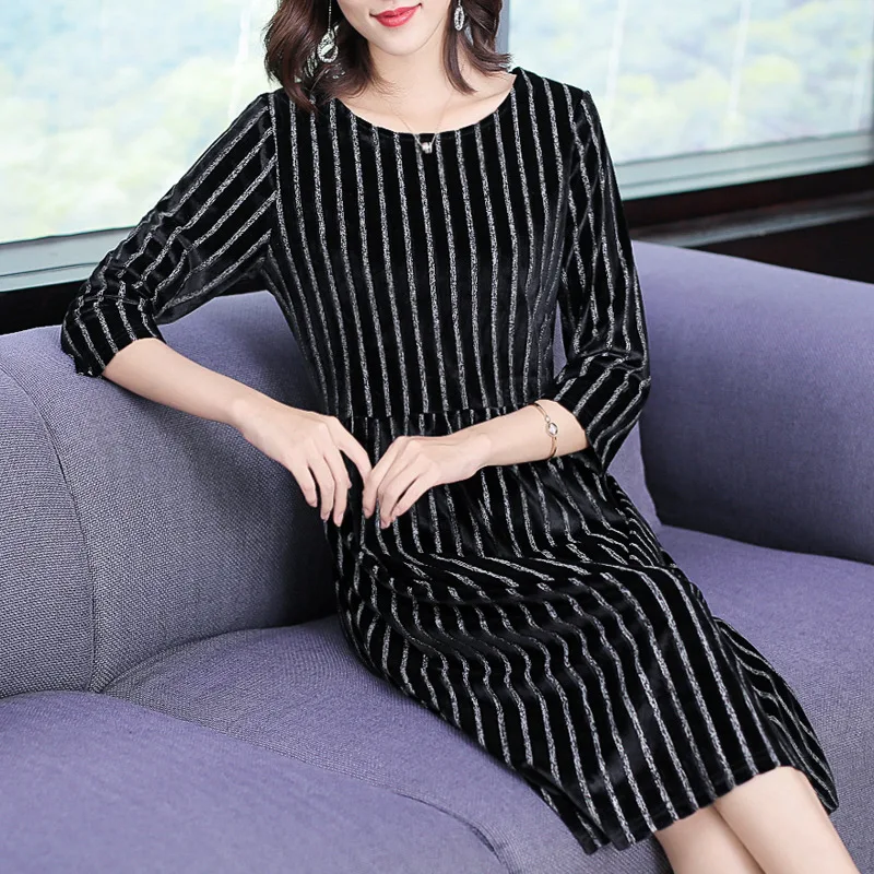 

Early Autumn New Style WOMEN'S Dress 2019 Elegant Three-quarter-length Sleeve Women's Spring And Autumn Long Skirts Crew Neck Wa