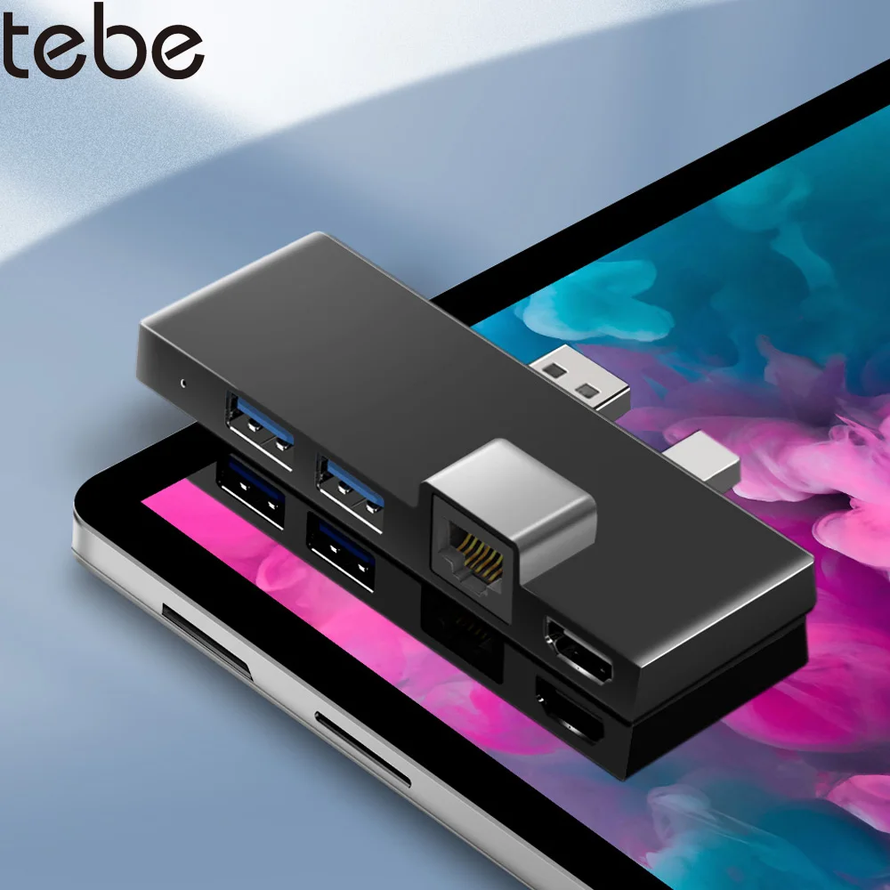 Hub Usb Tebe Per Microsoft Surface Pro 6/4/5 6 In 1 Usb/Mini Dp A 4K Hdmi-Adapter/ 100Mbps Ethernet /Usb3.1/Sd Tf Hub Splitter