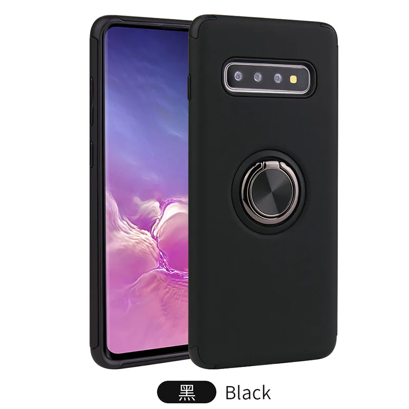 Black Противоударный силиконовый чехол с металлическим кольцом для samsung Galaxy S10E S10 плюс A10 A20 A50 A70 A10E Примечание 10 плюс кронштейн чехол для телефона чехол - Цвет: Black