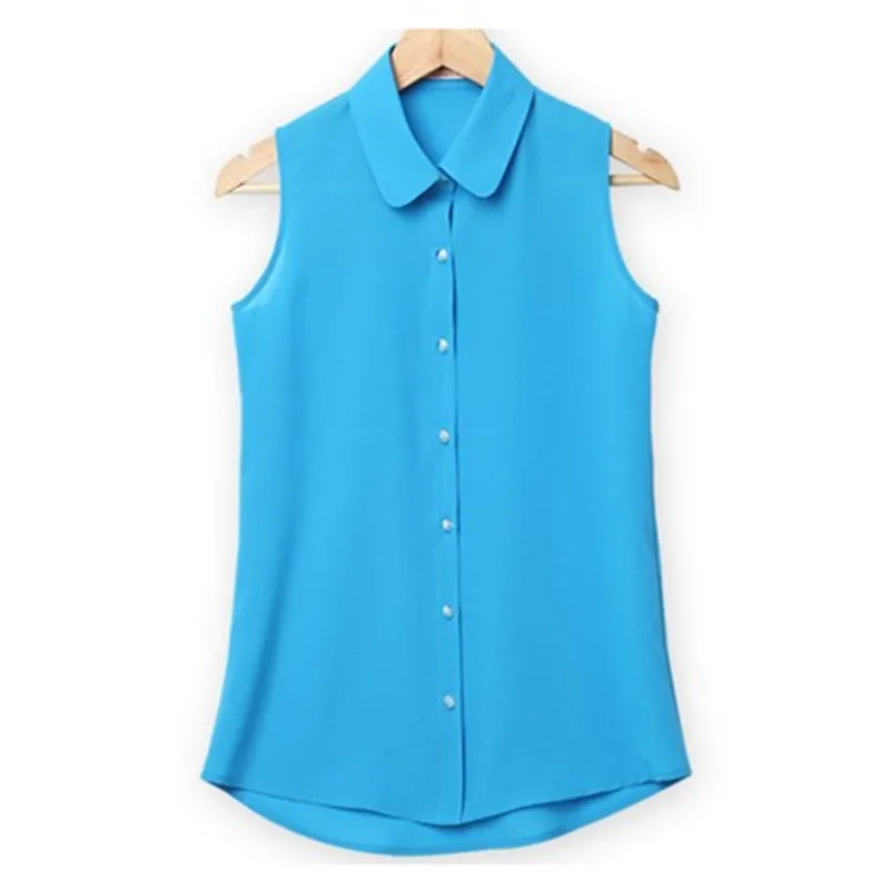 blusa de camisa feminina sem blusa de cor sólida chiffon para trabalho de verão