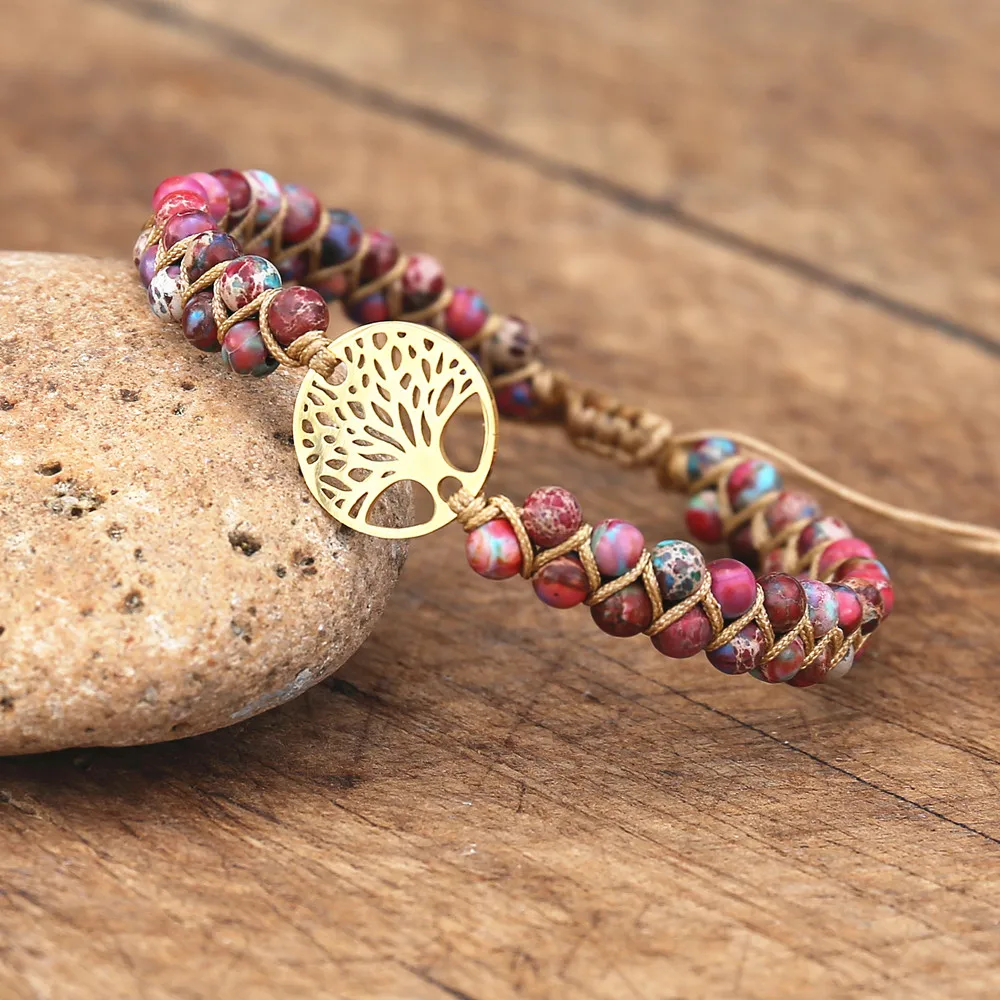 Stainless Steel Tree of Life Handmade Bracelet 4mm Shoushan Stone Beads  String Charm Braided Bracelets Yoga