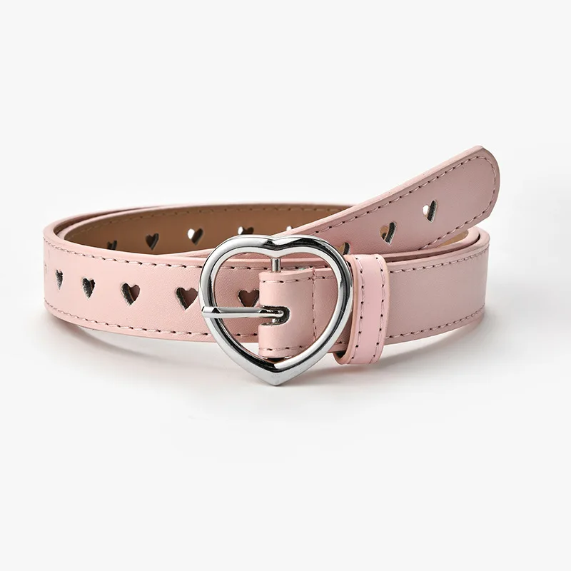 Children Belt Faux Leather Kids Cute Peach Heart Buckle Belts For Girls Solid Waistband Love Heart Eyelet Grommet Waist Belt children belt