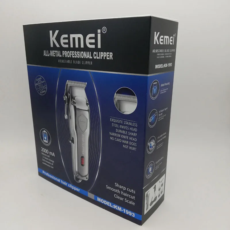 Kemei электрический триммер для волос KM-1993 перезаряжаемая машинка для стрижки волос Машинка для стрижки металлический корпус Аккумулятор 2000ма Регулируемое лезвие машинка для стрижки