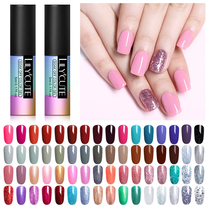 LILYCUTE Glitter Gel Nail Polish 5ML Soak Off UV Gel Nail Art Varnish Semi Permanent Gel 1