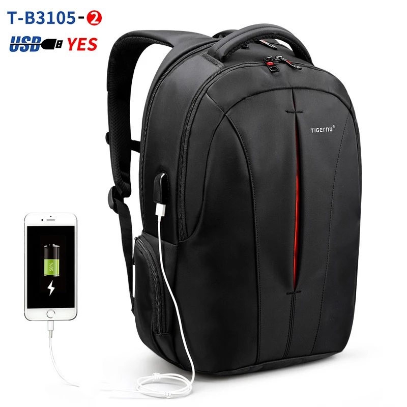 Black and Orange USB Tigernu брызгозащитный 15.6 дюймовый ноутбук рюкзак без ключа TSA Анти Вор Мужчины рюкзак путешествия подростковый рюкзак сумка мужской рюкзак - Цвет: Black and Orange USB