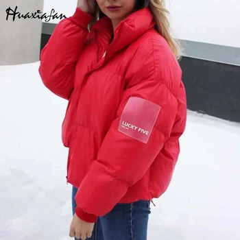 

Huaxiafan Fashion loose women thick parka Casual pocket winter female warm padded coat Lace up soft office ladies down jacket