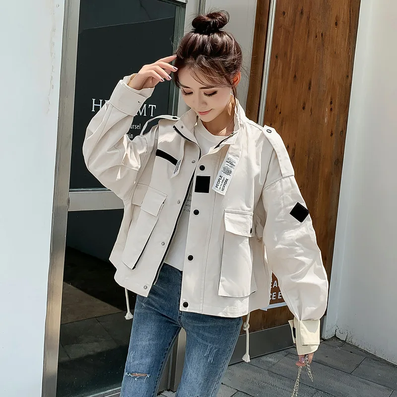 

2019 Autumn New Style WOMEN'S Dress Korean-style Street Versatile Stand Collar Students Loose-Fit Early Autumn Workwear Coat Cas