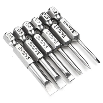 

6pcs Magnetic Screwdrivers Bits Flat Head Slotted Tip Torque Electrical Installation Screw Heads Power Drilling Tools