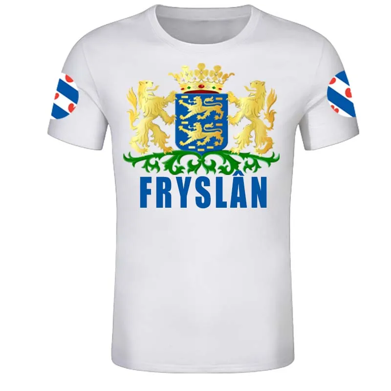Friesland Free Custom Netherlands Province Flag Frisia arms t shirts Emblem Tee Dutch Shirts DIY states City Name Number T shirt | Мужская