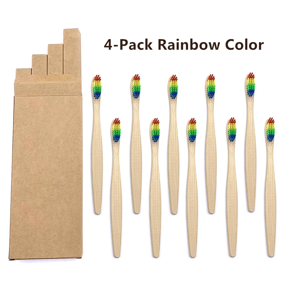 

Colorful Biodegradable Reusable Bamboo Toothbrushes, Bamboo Toothbrush made from Natural Bamboo Eco-Friendly Bristles 4 pcs