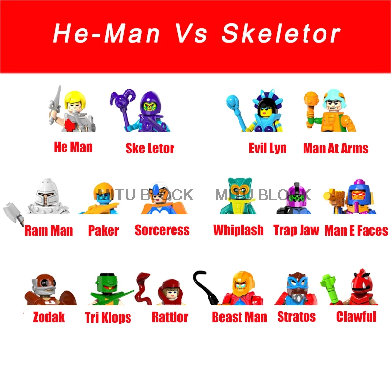 Одиночная распродажа фигурки мастеров He-Man голова Ram Man Paker Ske Letor Beast Zodak Rattlor Tri-Klops At