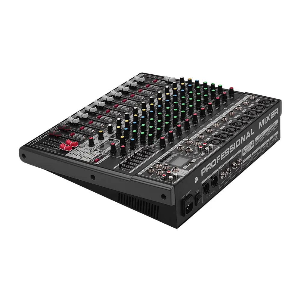 

12-Channel DJ Sound Mixing Console Digital Mixer with 48V Phantom Power BT Receiving Module 16 DSP Effects Audio System