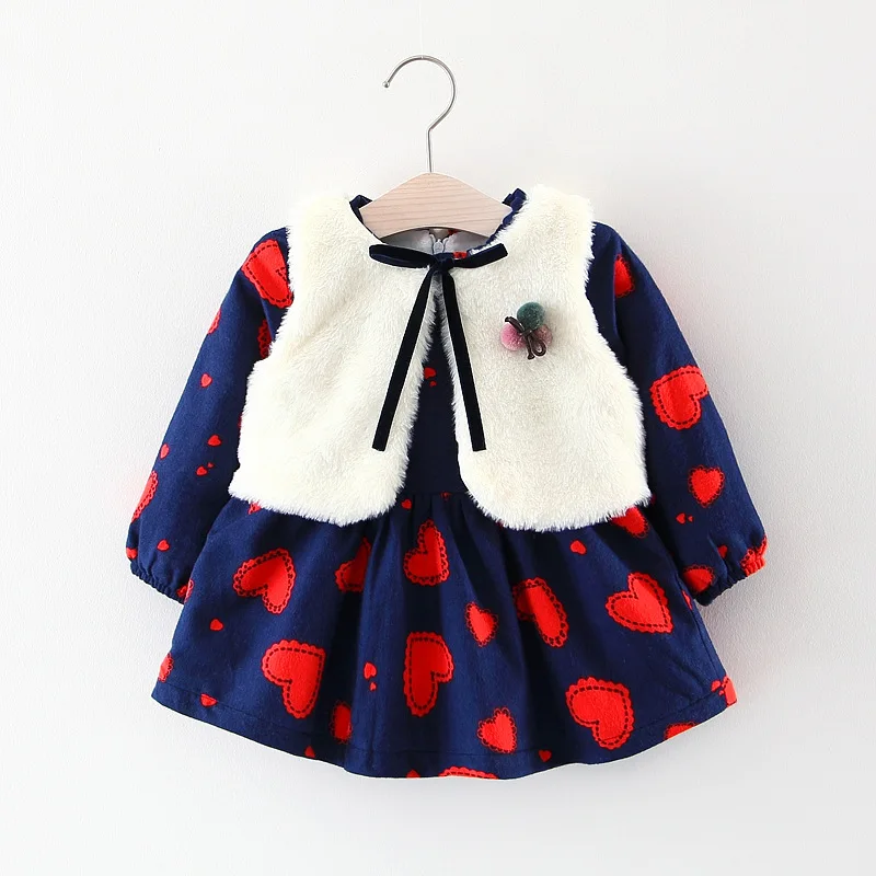 ACE LOVE Beautiful Autumn Winter New Girls Love Thickened Vest Shawl with Dress Two Pieces Set Manufacturers Cute | Детская одежда и