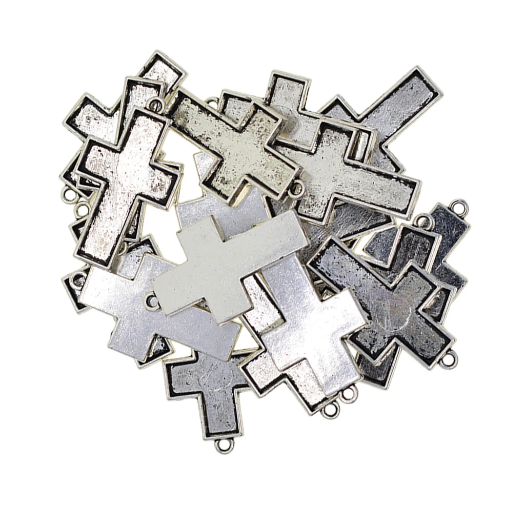 20 Pcs Antique Tibetan Style Alloy Cross Pendant Cabochon Bezel Settings Trays Cabochon Frame Setting Tray Pendant Blanks