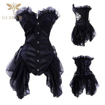 

Halloween sexy corset corset gothic corset with black Victorian floral lace and applique cluster tail corset and bodysuit