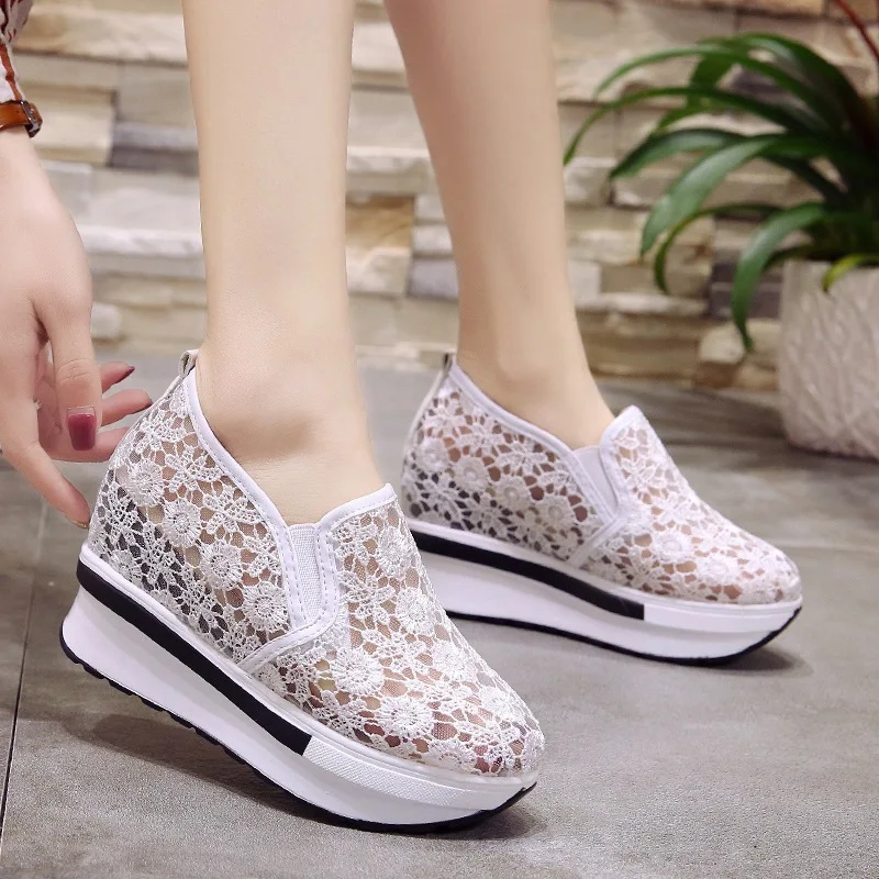 

Summer Punched Sheet Surface Women's Solid Color New Style Casual Sports Extra High Korean-style Versatile Slip Shoes Spring Cot