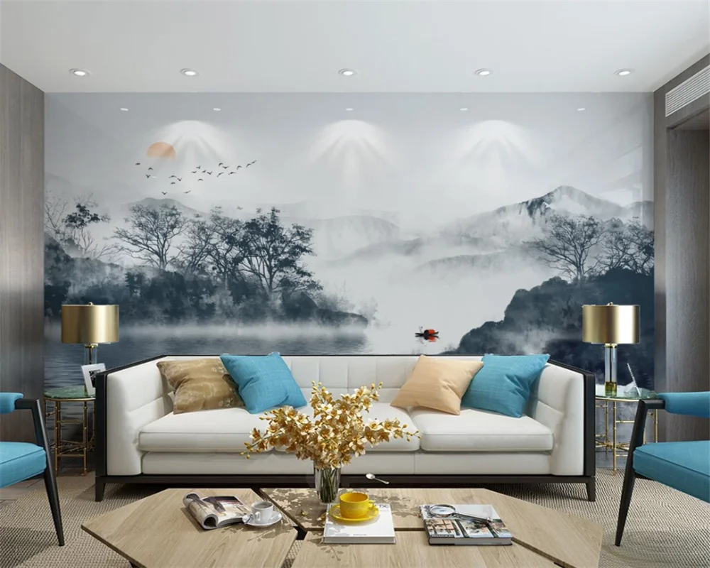 beibehang papel de parede Custom modern minimalist new Chinese ink landscape TV background wall decoration painting wallpaper |