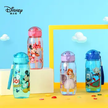 

DISNEY marvel child cartoon straw cup primary water bottle plastic water leakage prevention easy portable Mickey Sophia princess