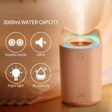 Casa umidificador de ar 3l bico duplo névoa fria aroma difusor com coloful luz led névoa pesada ultra sônica umidificador