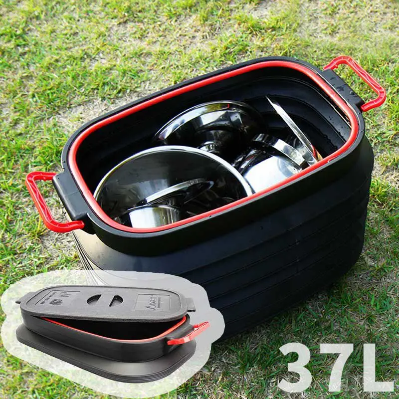 

37L Outdoor Water Bucket Retractable Folding Portable Organizer Trash Storage Container Accessories With Handles Lid For Travel