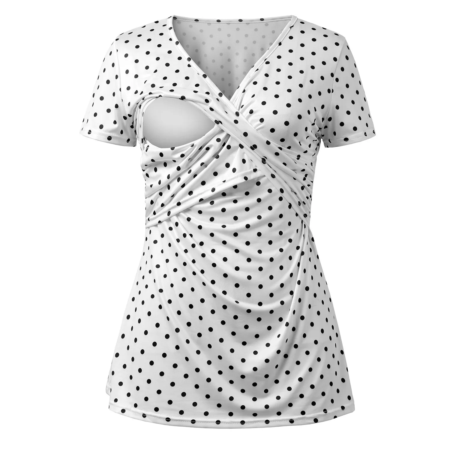 Cross V-neck pregnant women's wear dot printed short sleeve breast-feeding top