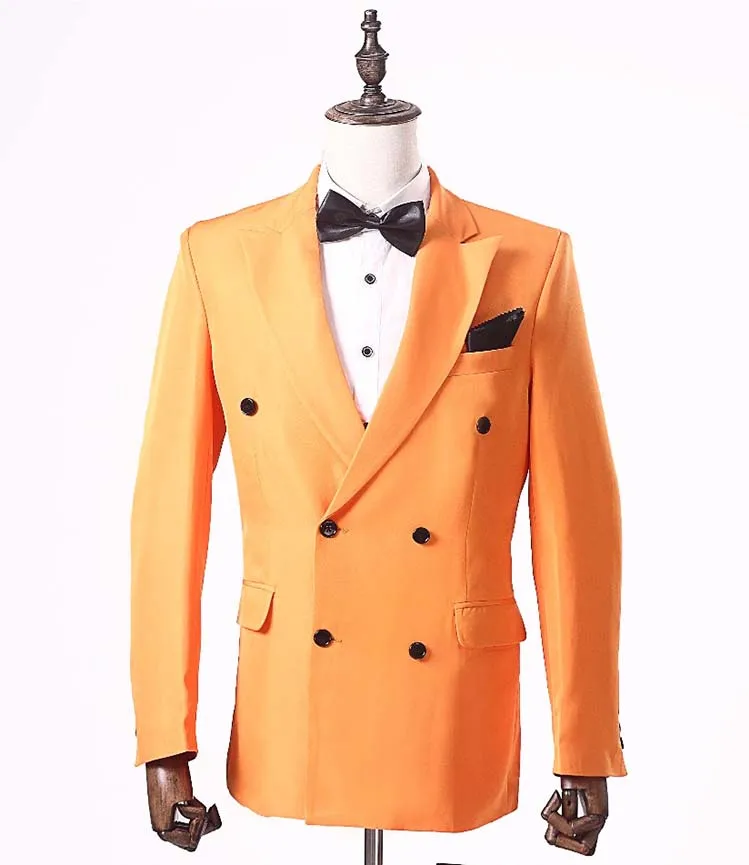 

New Orange Men Jacket Suit For Groom Tuxedos Double Breasted Blazer Wedding Suits Tailored Man's Party Suits Blazer 2 Pieces