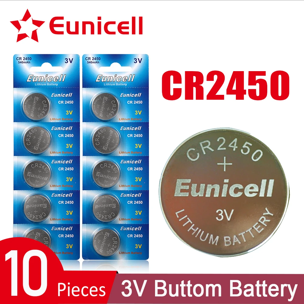 Eunicell 10 Uds 3V CR2450 pilas de botón 5029LC LM2450 DL2450 CR2450N BR2450 batería de litio para reloj de juguete de control remoto