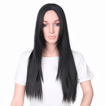 

Synthetic Hair Wigs for Women Long Straight Lady Wig Black Color Heat Resistant Fiber Middle Part Pelucas Female